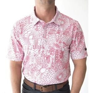 YATTA GOLF Hawaiian Pink White Tropical Hula Golf‎ Polo Shirt Large New
